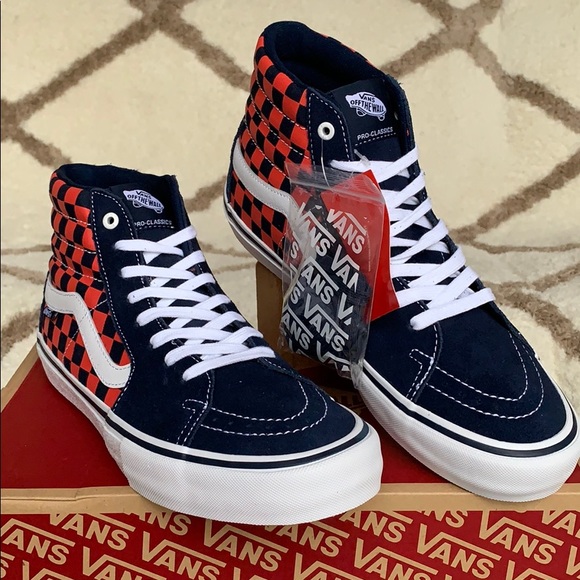 VANS SK8-Hi Pro CHECKERBOARD NAVY/ORANGE MEN’s - Picture 4 of 16